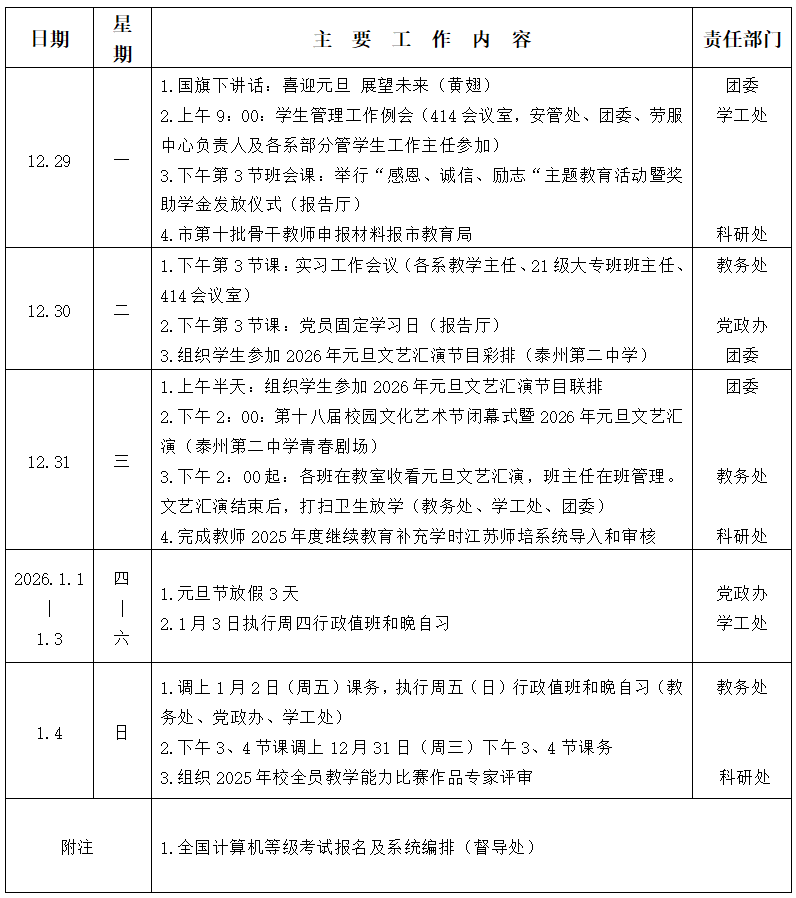 2025/2026ѧ���һѧ�ڵ�ʮ���ܹ������ű�